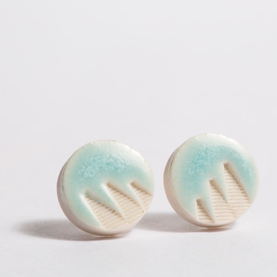 Porcelain Patterned Turquoise Stud Earrings 
