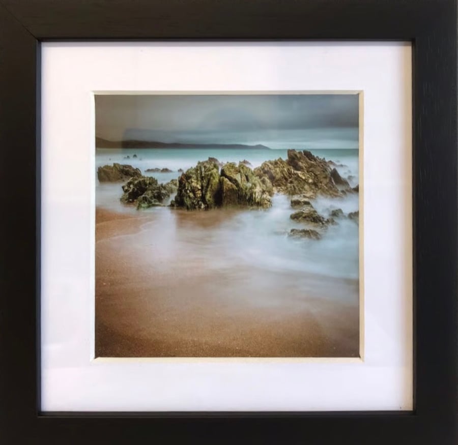 Portwrinkle Rocks, Cornwall - photography card in an 8”x8” square frame