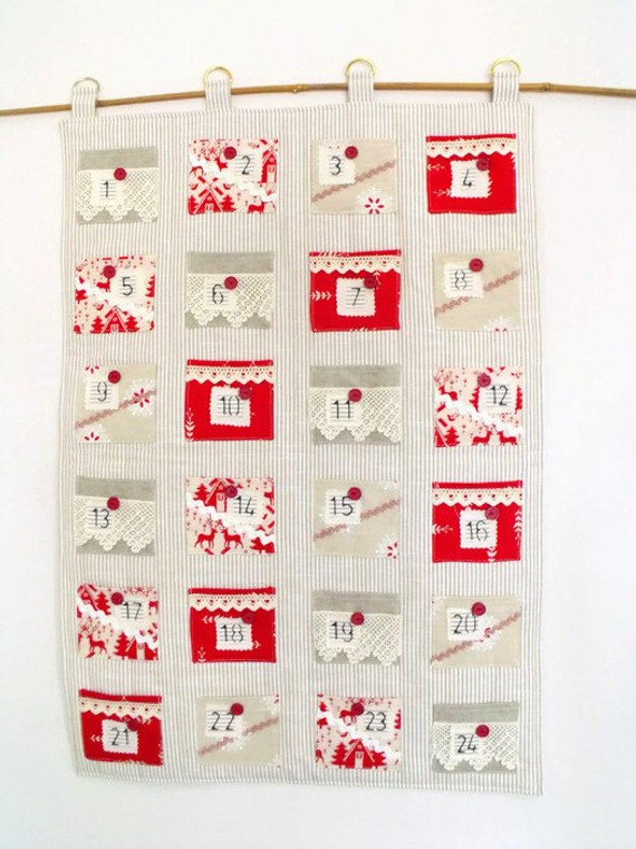 large vintage style hanging christmas advent calendar, 20 x 29 inches