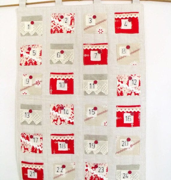 large vintage style hanging christmas advent calendar, 20 x 29 inches