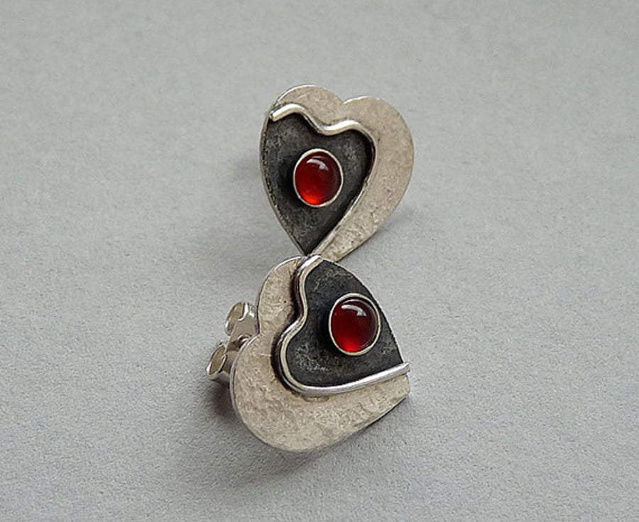 Sterling Silver Heart Earrings with Carnelian, E3