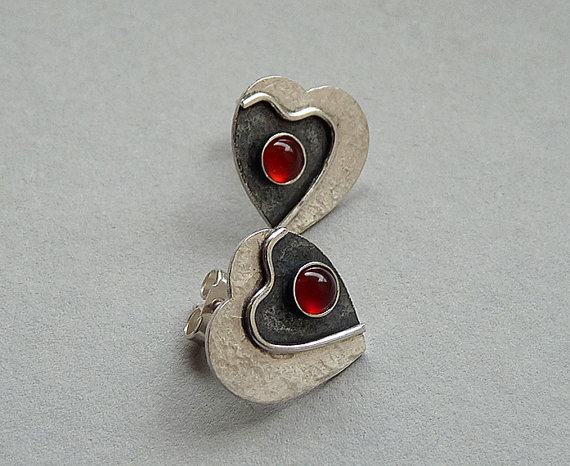 Sterling Silver Heart Earrings with Carnelian, E3