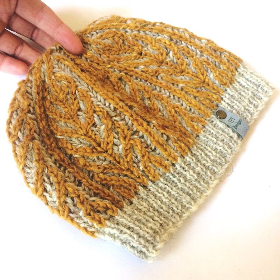 Snug Fit 100% tweed wool hand knit beanie hat