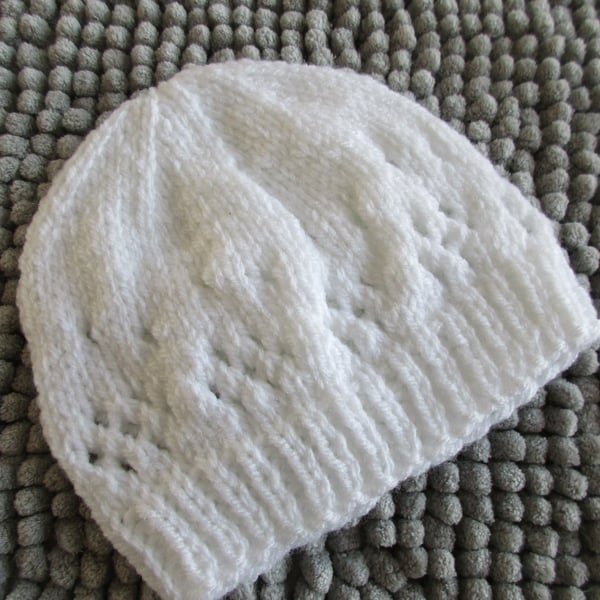 Newborn White Lacey Baby Beanie