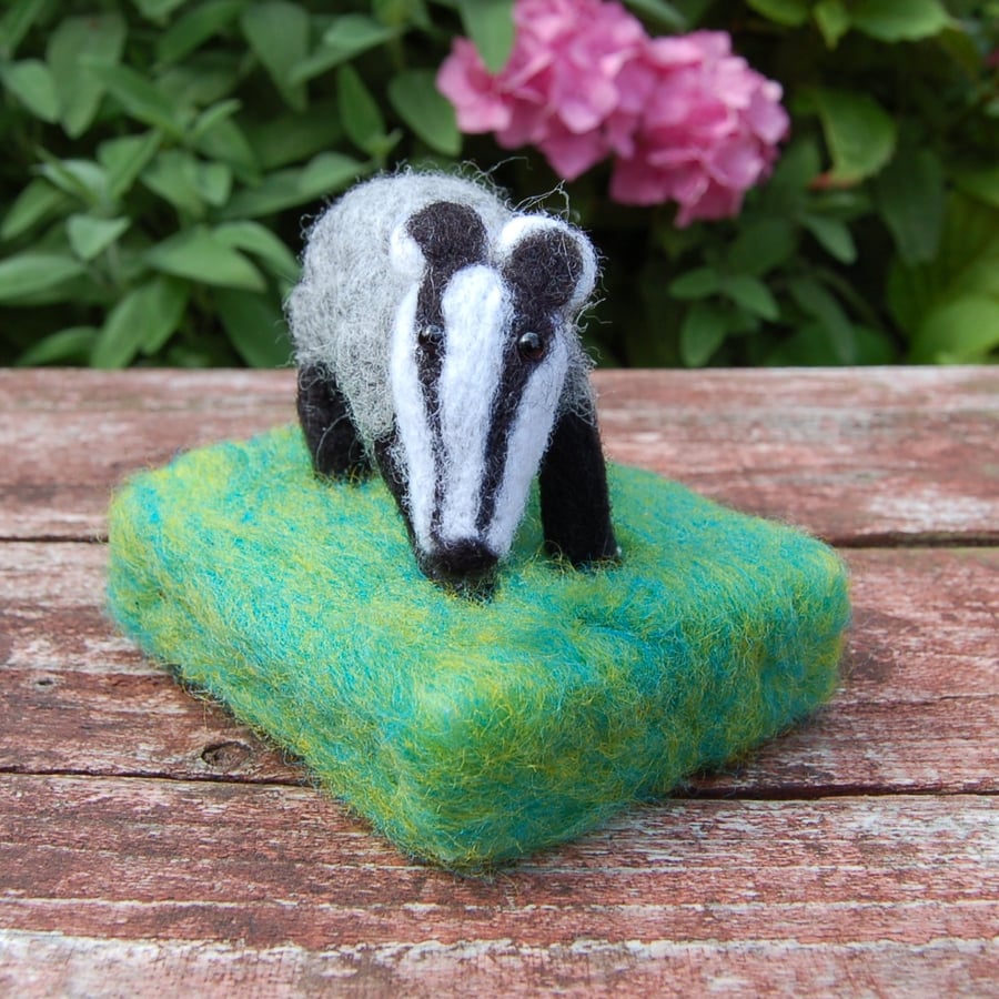 Needle felt Badger.  Textile art sculpture