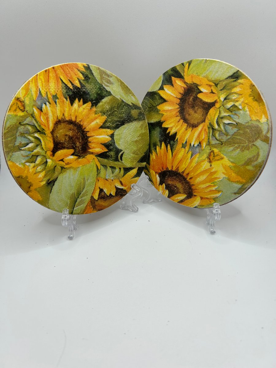 Sunflower Coasters, set of four, slimline, round