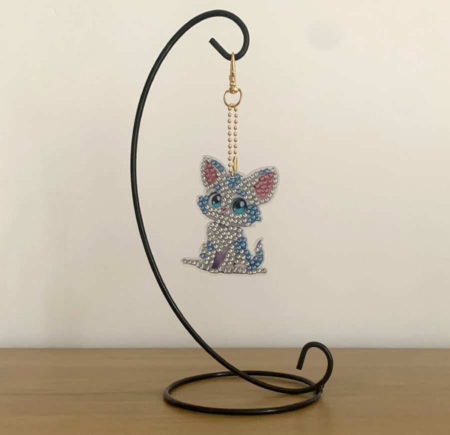 Cute Diamond Art Kitten Keyring. Design 5