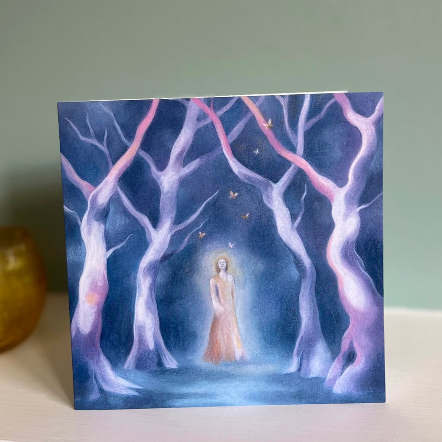 Spiritual Art card - tree temple, goddess art greeting card, woman art 