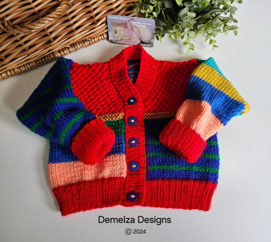 Hand Knitted Multicoloured Baby Cardigan Size 9 - 18 months
