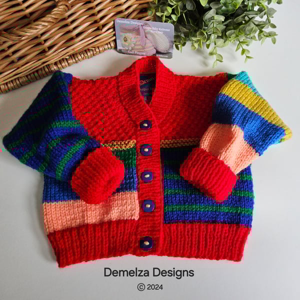 Hand Knitted Multicoloured Baby Cardigan Size 9 - 18 months