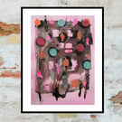 Pink Grey Abstract Painting Modern Minimalist Style Watercolour Ink Artwork