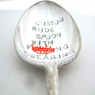 Personalised Rude Dessertspoon, Handstamped Sweary Adult Vintage Spoon