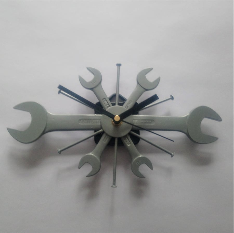 Spanner Wall Clock in Silver - Industrial chic clocks