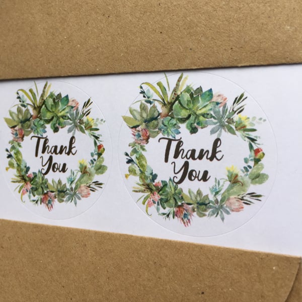 Cactus wreath THANK YOU circle stickers 37mm, 45mm wedding favour round labels
