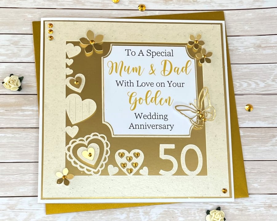 Carte 50 Ans De Mariage Mum And Dad Golden Wedding Anniversary - Blanche Et Fait Main