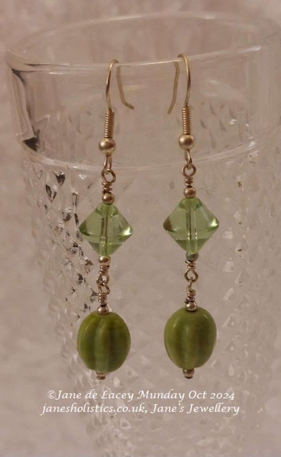 Green Linked Dangly Drop Earrings