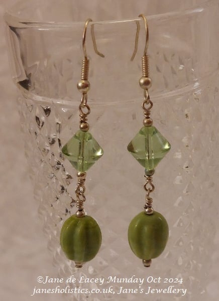Green Linked Dangly Drop Earrings