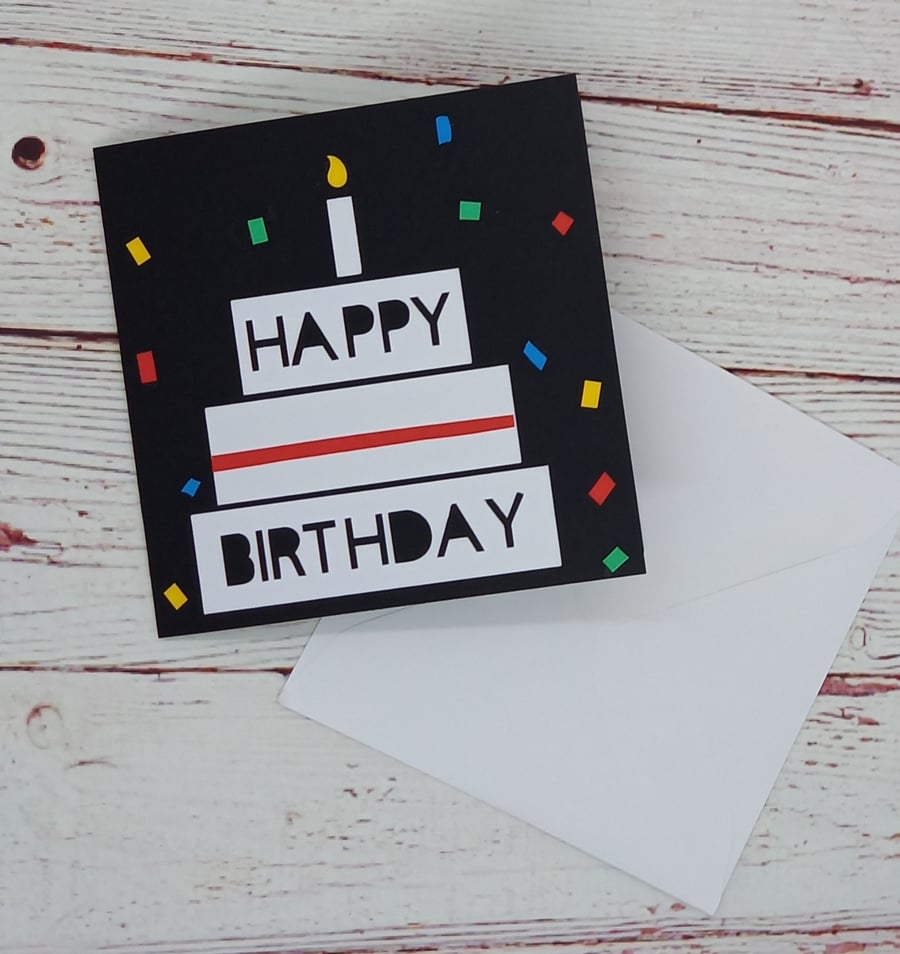 Happy Birthday 3 tier birthday cake card, simple birthday card for him or her