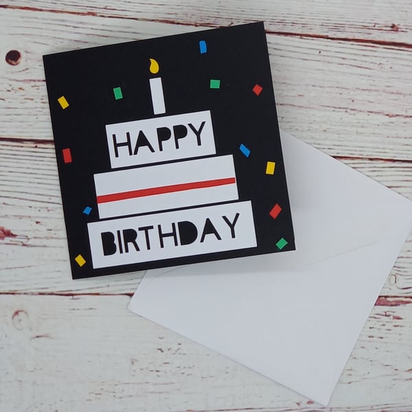Happy Birthday 3 tier birthday cake card, simple birthday card for him or her