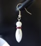 Bowling Pin Earrings with Ruby coloured Rhinestones and Faux Pearls