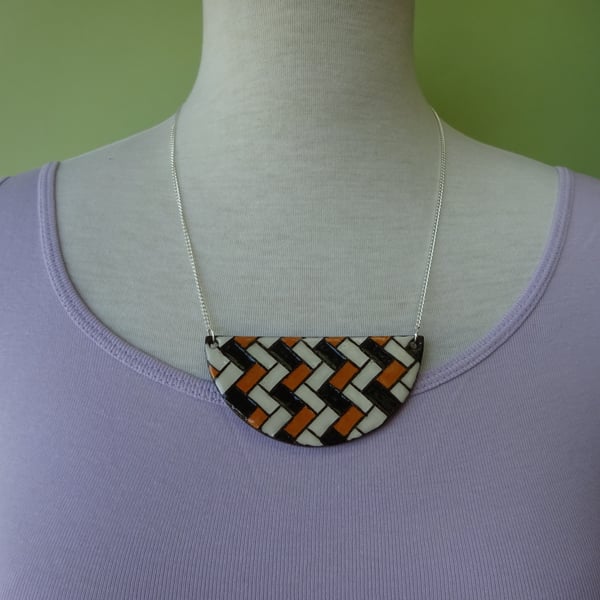 Chevron orange ceramic bib necklace 