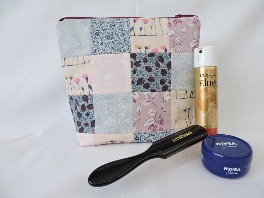 Clearance  Toiletries Make up Bag Patchwork Pink Blue White Taupe 