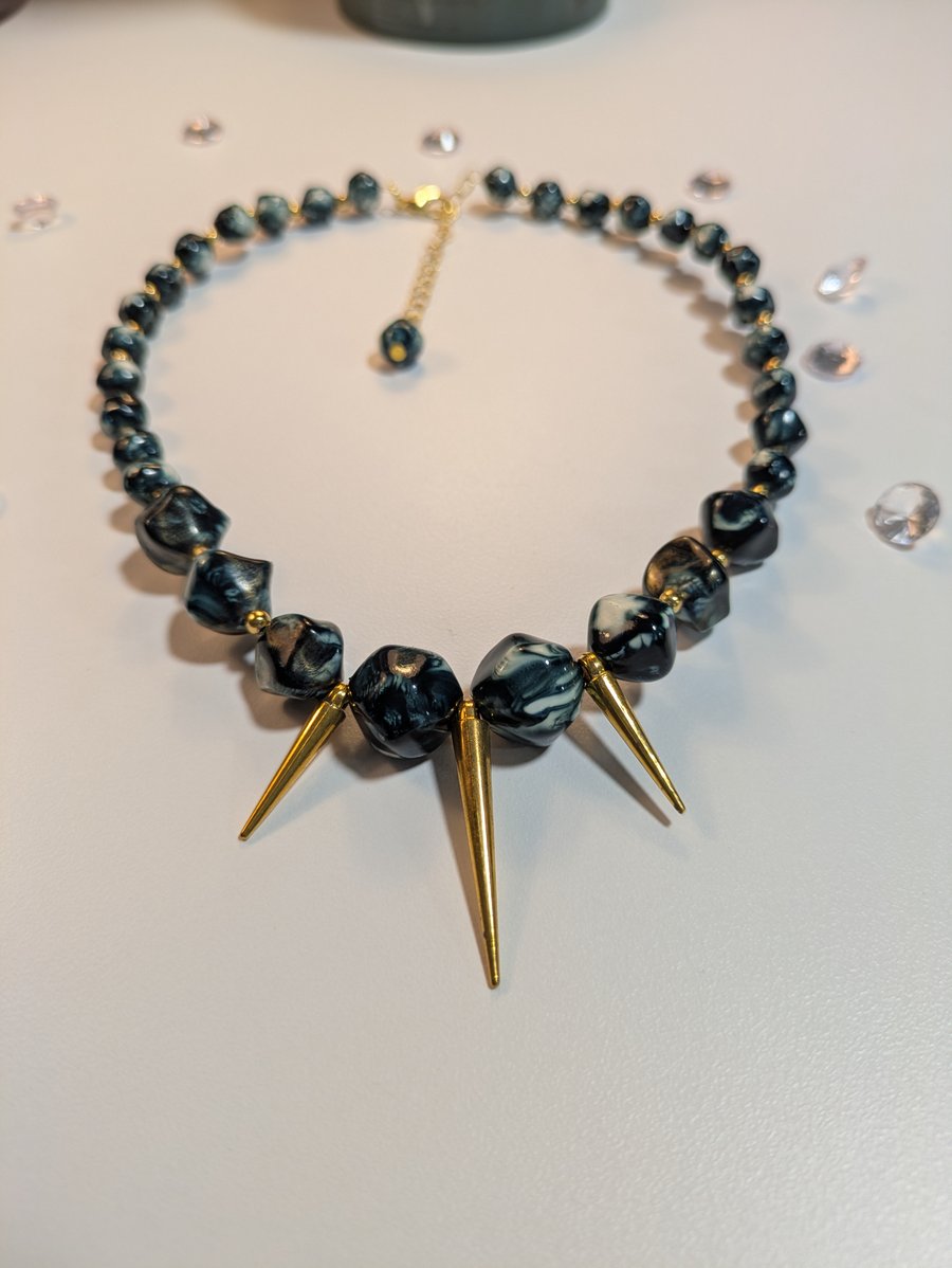 Dark Blue and Gold Beaded choker necklace
