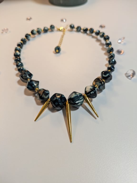 Dark Blue and Gold Beaded choker necklace