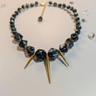 Dark Blue and Gold Beaded choker necklace