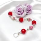 Red Coral & Pink Rain Flower Jasper Bracelet