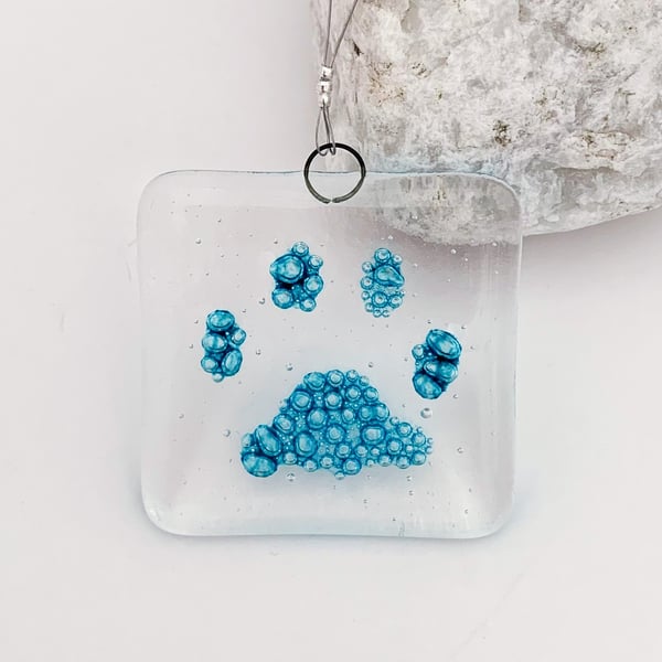 Fused Glass Bubbly Pawprint Hanging