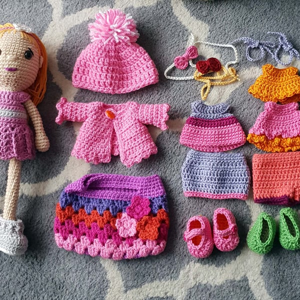 Crochet Doll with clothes and shoes for dressing up