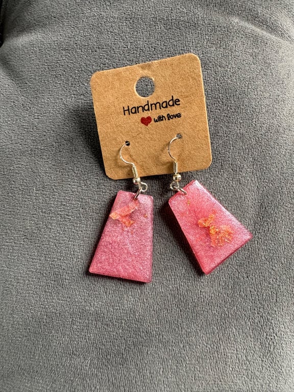 Handmade Pink Resin Drop Earrings -Lightweight Statement Jewellery