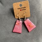 Handmade Pink Resin Drop Earrings -Lightweight Statement Jewellery