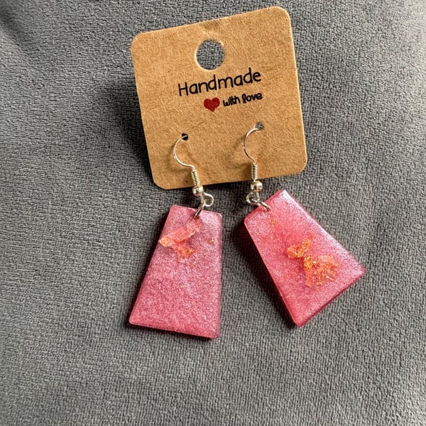 Handmade Pink Resin Drop Earrings -Lightweight Statement Jewellery