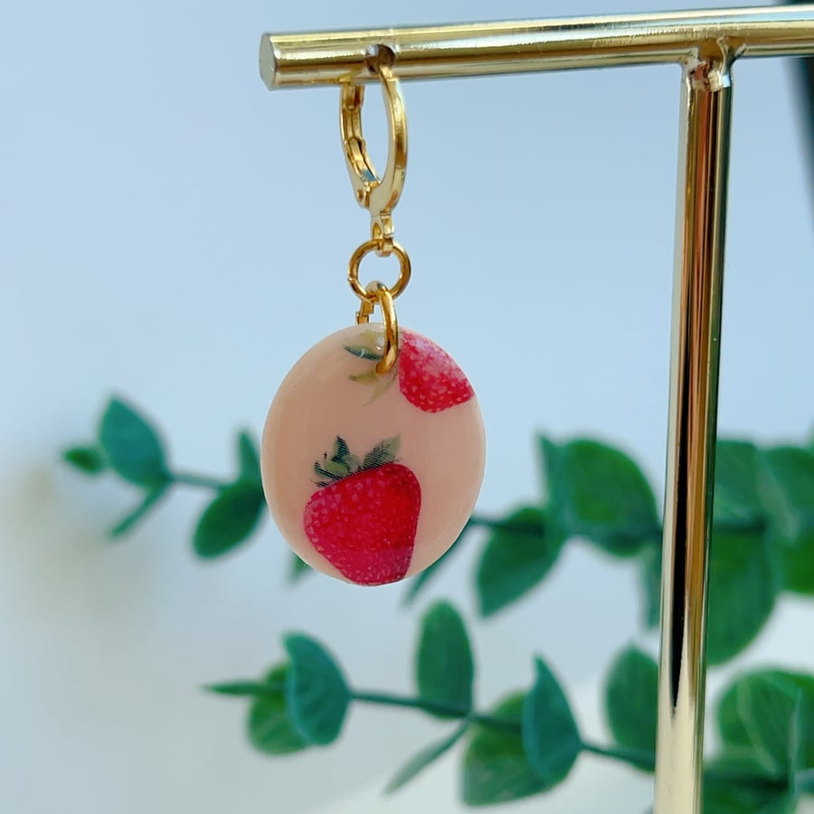 Strawberry hoop earrings, Fruit dangle jewelry for gift
