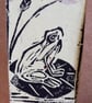 Linoprint Frog on lily pad - printed on botanical paper - Image 4