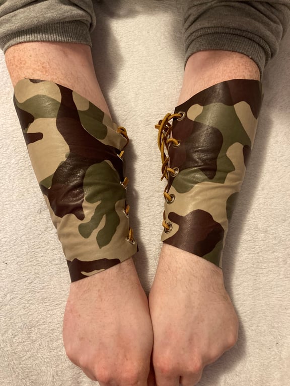 Large Pair - Camouflage Patterned Lambskin Leather Bracers (sold with lacing)