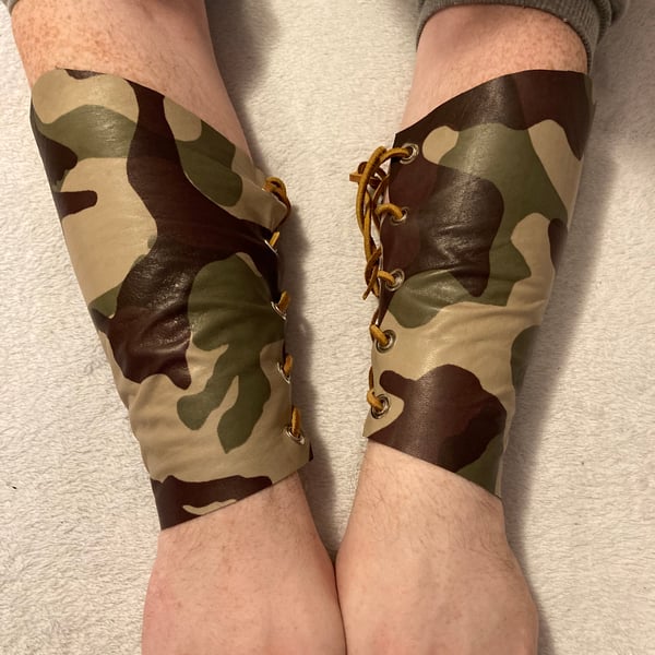 Large Pair - Camouflage Patterned Lambskin Leather Bracers (sold with lacing)