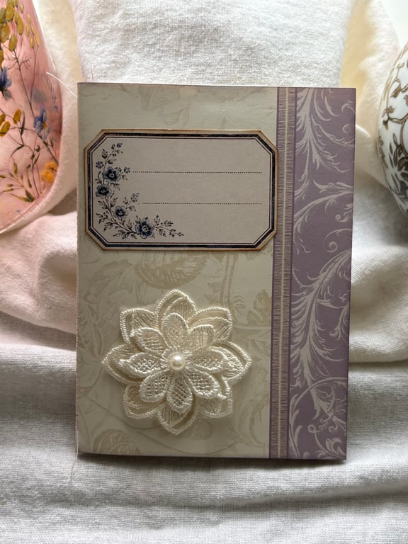 Handmade Vintage Floral Notebook – Lavender & Cream Tea Dyed Paper