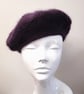 Crochet Wool and Mohair Beret in Plum with Pink Striped Lining