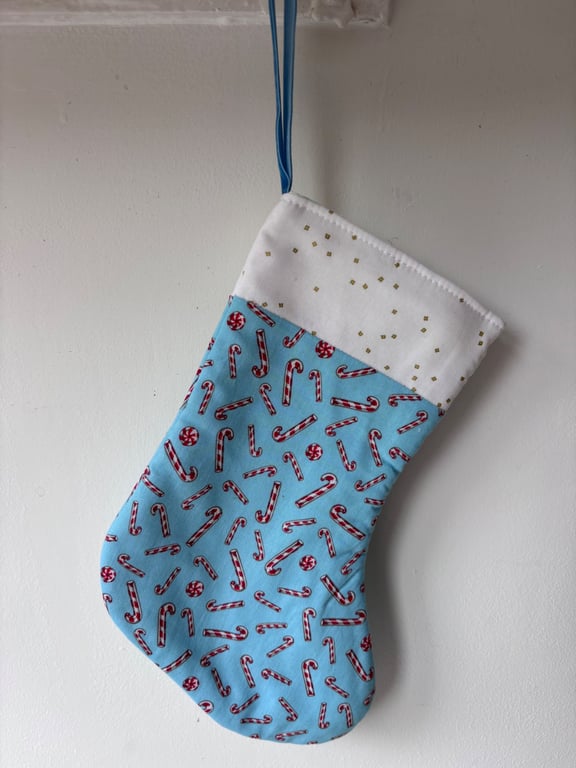 Summer Seconds - Christmas stocking - blue with candy cane