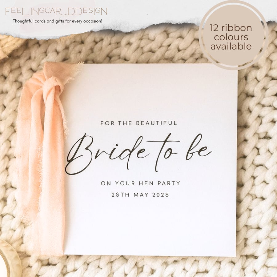 Personalized Hen Do Card with Chiffon Ribbon, Bridal Shower Card