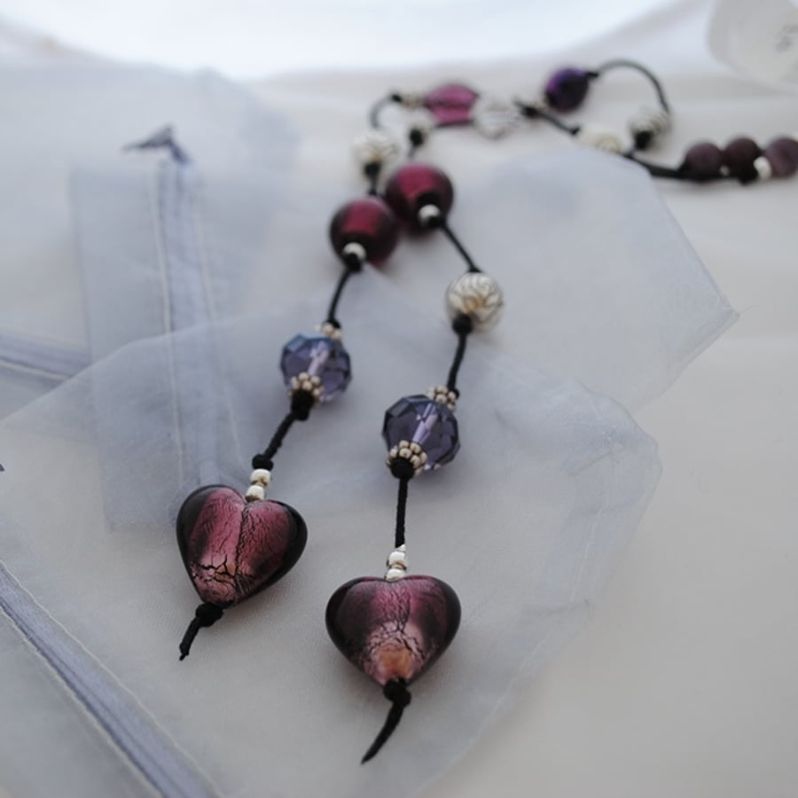 Purple & Silver Lariat Necklace