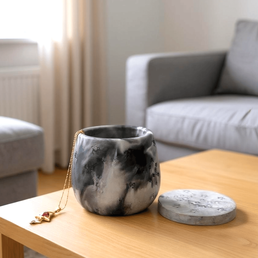 Black White and Grey Marbled Jewellery Box - Constellation Trinket Pot STP14
