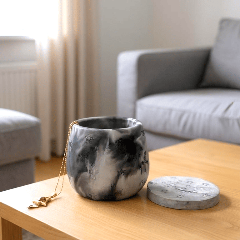 Black White and Grey Marbled Jewellery Box - Constellation Trinket Pot STP14