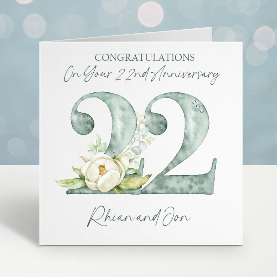 Handmade Personalised 22nd Wedding Anniversary Card