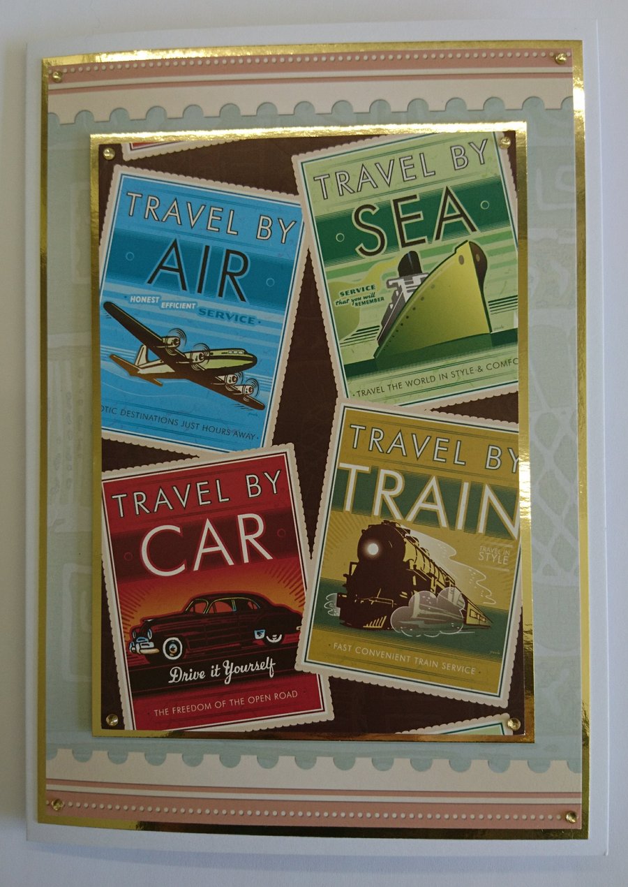 Happy Father's Day Card Travel Car Train Air Sea Ephemera 3D Luxury Handmade