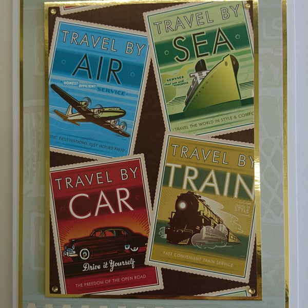 Happy Father's Day Card Travel Car Train Air Sea Ephemera 3D Luxury Handmade