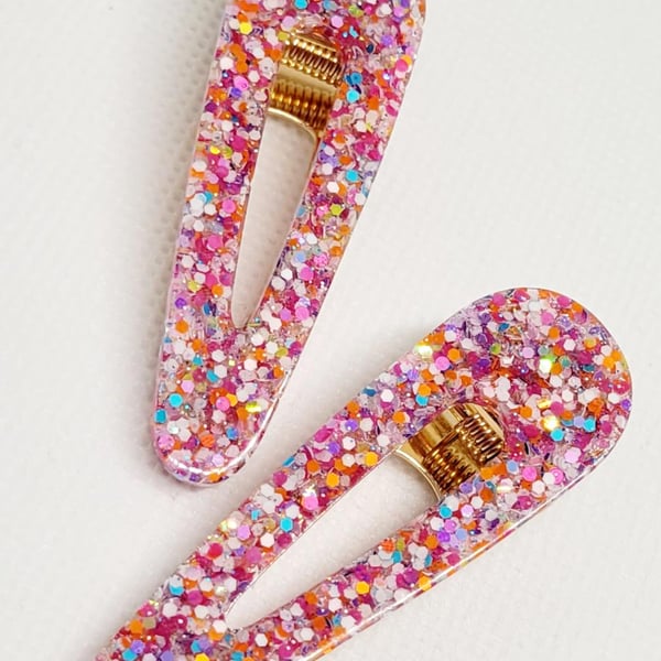 Pink Confetti Mix Hair Clips Hair Accessories Festival Sparkly Waterdrop Summer